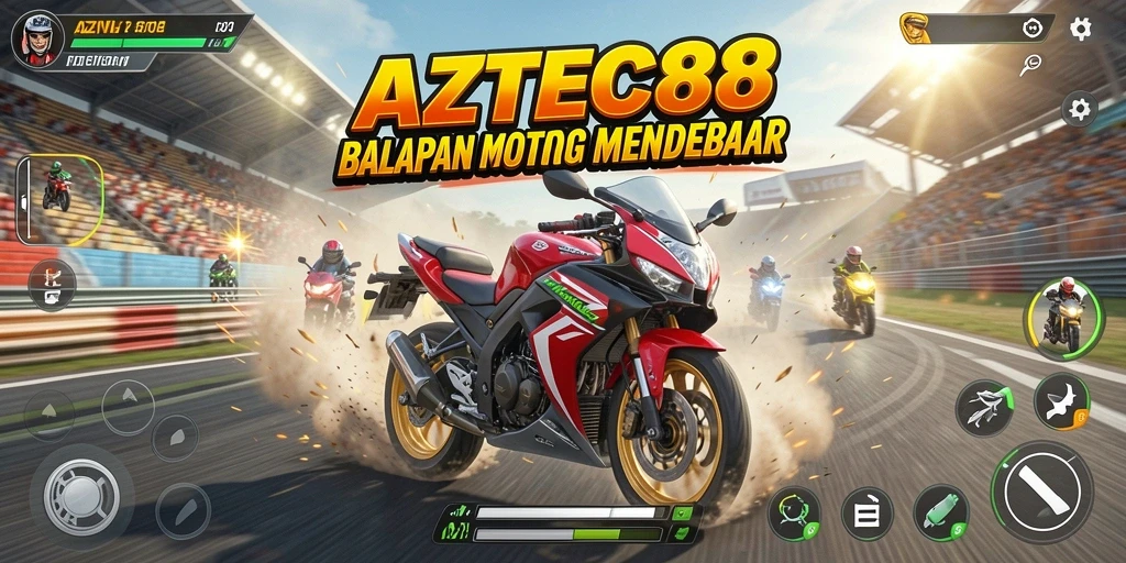 Gameplay seru balapan motor di AZTEC88.