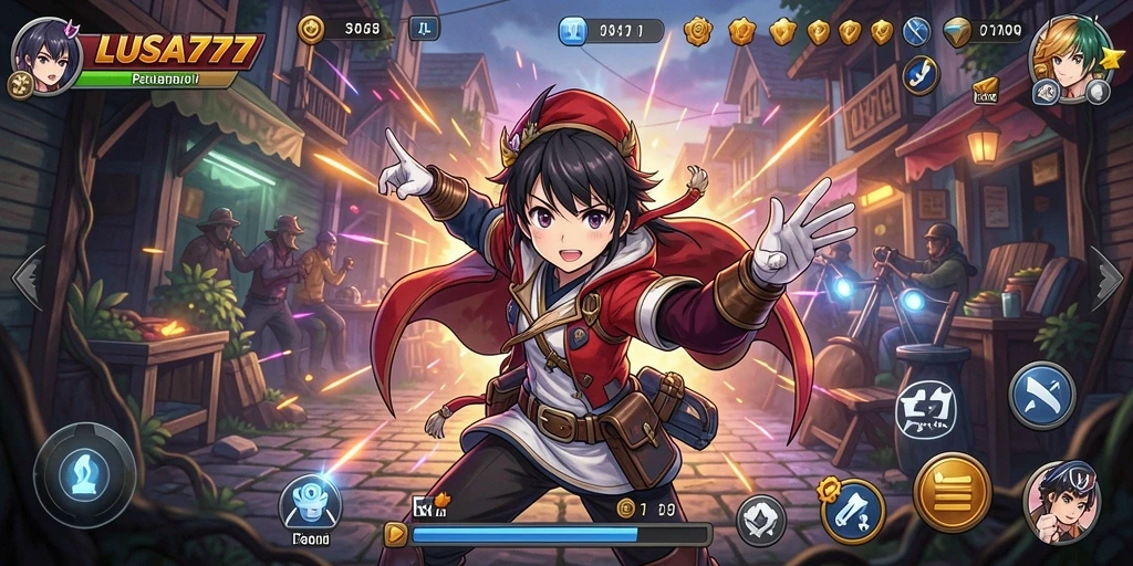 Screenshot menampilkan aksi seru dalam permainan Anime LUSA777.