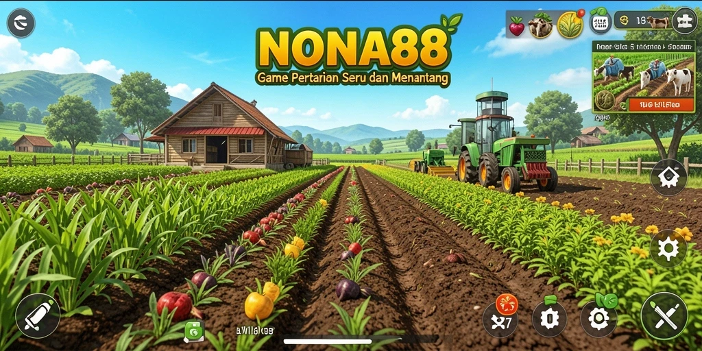 Tangkapan layar gameplay NONA88 menampilkan petani yang aktif merawat tanamannya.