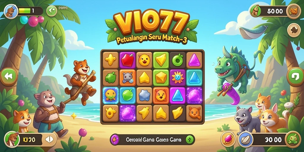 Tampilan gameplay Match-3 yang penuh warna dan seru.