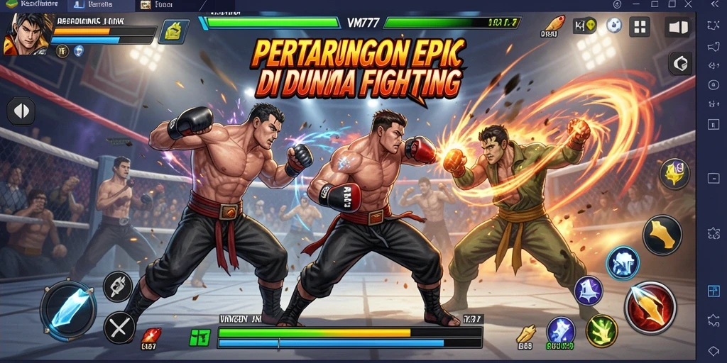 Screenshot VM777 menunjukkan aksi pertarungan intens antara karakter dengan efek visual yang luar biasa.