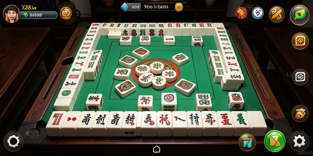 Tampilan gameplay X88 yang seru dalam permainan Mahjong.